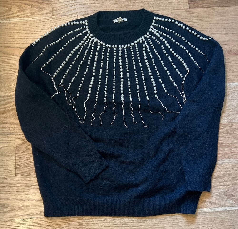 Tea N Rose Pearl and Rhinestone Embellished Sweater